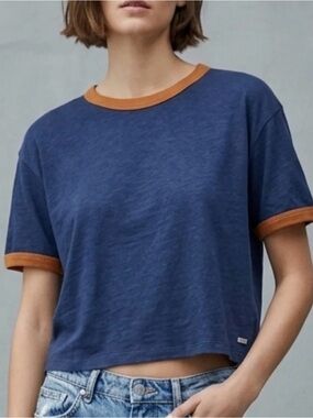 Madewell Blue Ringer T‑Shirt with Orange Trim